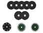 Disques de coupe et de meulage noirs, avec un disque de coupe diamanté noir et deux verts.
