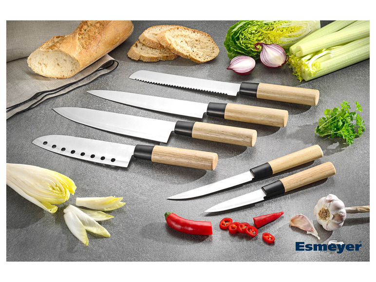 Aller en mode plein écran : Esmeyer Set de couteaux Asia 6 pièces en acier inoxydable/manche en bois - Image 2