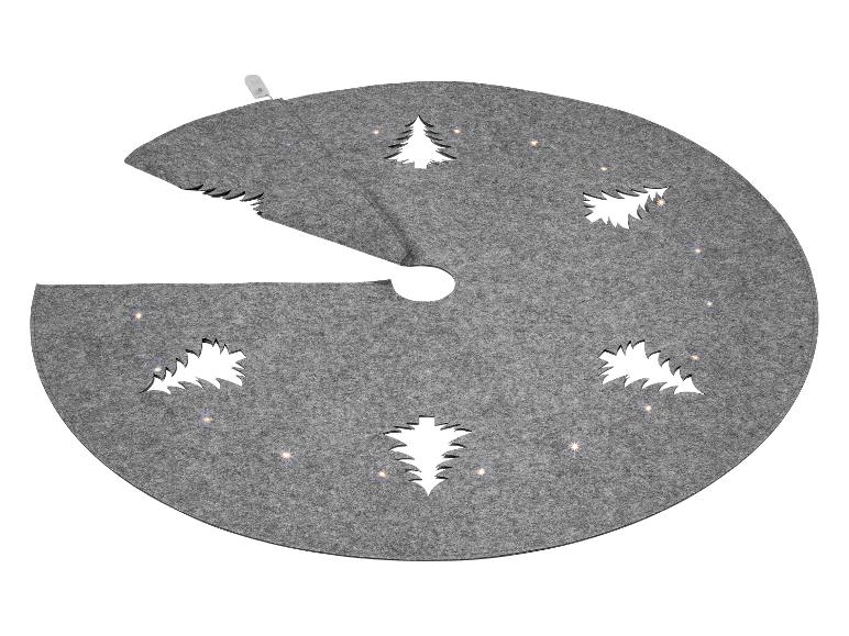 Jupe de sapin de Noël grise avec sapins découpés et lumières