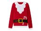 Un pull de Noël rouge avec une image du Père Noël.