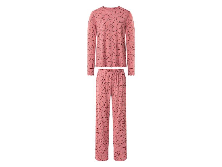 Pyjama femme avec haut à manches longues et pantalon long, motif cœurs.