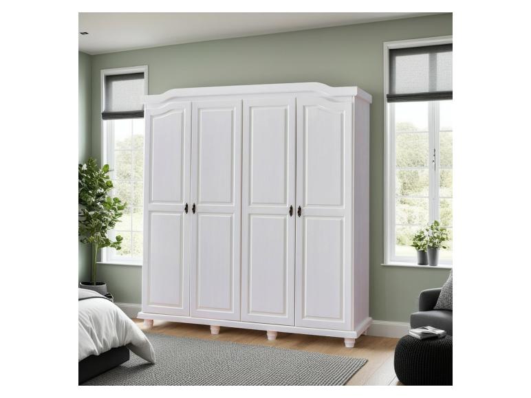 Grande armoire blanche à quatre portes, style classique.