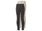 Deux paires de leggings pour enfants: un gris foncé et un beige à motifs de cœurs.