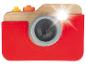 Appareil photo jouet en bois rouge avec flash.