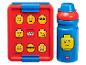 Boîte à lunch et gourde LEGO avec des visages de personnages LEGO.