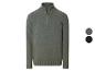 Pull en maille pour homme avec demi-fermeture éclair vert foncé, col et poignets côtelés.
