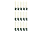 Bougies LED blanches avec clips, disposées en rangées ordonnées.