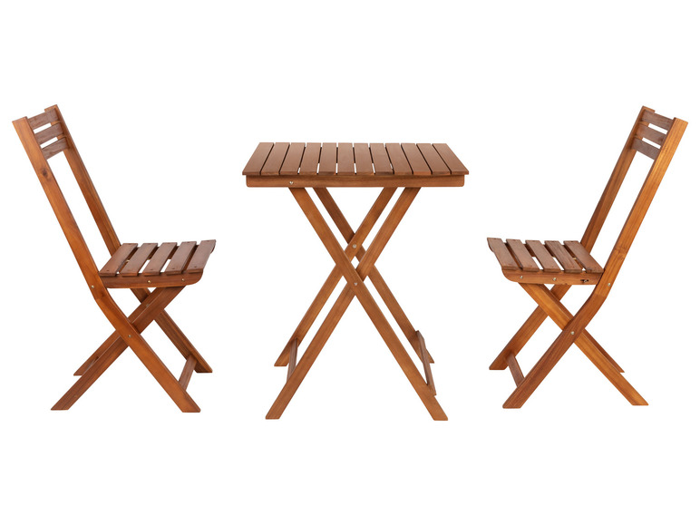 Un ensemble de table en bois avec deux chaises pliantes.