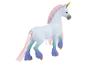 Une licorne rose et bleue avec une longue crinière et une longue queue.