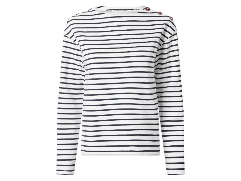 T-shirt rayé blanc et noir à manches longues avec boutons sur l'épaule