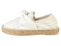 Espadrilles blanches avec un tissu rayé et un nœud.