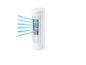 Ventilateur tour blanc avec des flux d'air bleus émanant du côté.