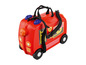 Une valise rouge en forme de camion de pompiers pour enfants.