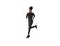 Femme en tenue de sport noire, courant.