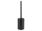 Une brosse de toilette noire avec son support.