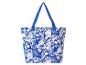 Sac fourre-tout bleu à motif floral tropical.