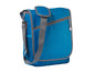 Un sac à bandoulière bleu avec une sangle grise.