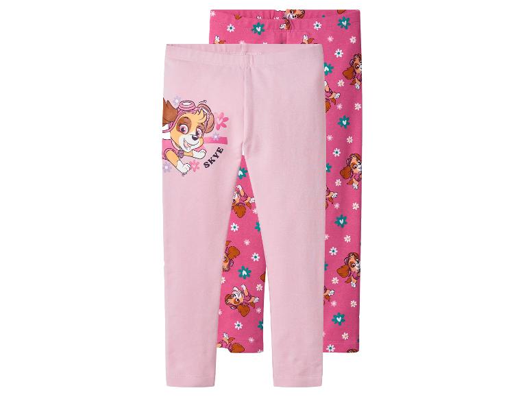 Deux paires de leggings roses Pat' Patrouille Skye, un uni et un imprimé.