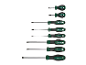 Jeu de tournevis Parkside : huit tournevis de tailles et de pointes différentes.