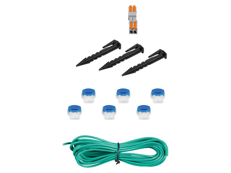 Kit de raccordement pour éclairage de jardin : câble, connecteurs et piquets