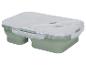 Boîte à lunch pliable verte avec couvercle transparent et compartiments