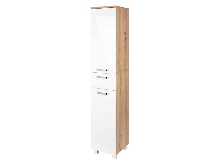 Armoire de salle de bain blanche avec côtés en bois