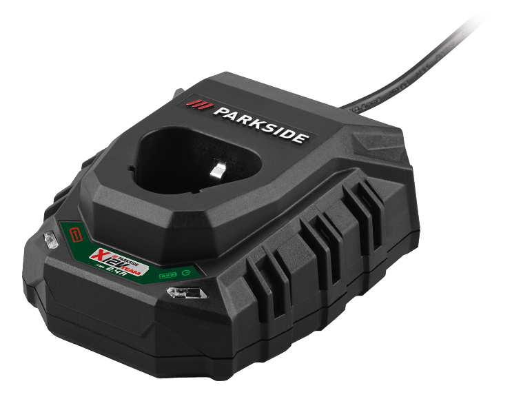 Chargeur de batterie noir pour outils électriques avec logo X 12 V Team et indicateurs lumineux.