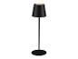 Lampe sur pied noire au design moderne.