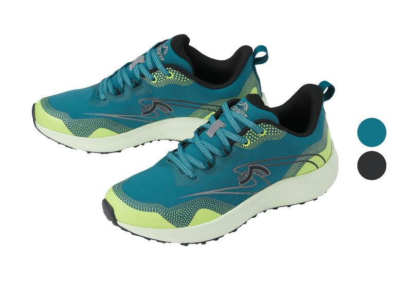 Deux chaussures de sport sarcelle et vert lime avec un motif pointillé et des accents noirs.