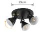 Spot de plafond noir avec trois lampes réglables, 25 cm de large.