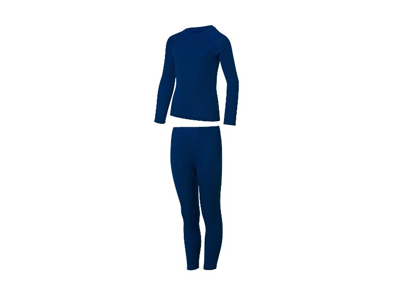 Ensemble de sous-vêtements thermiques bleu foncé avec haut à manches longues et pantalon.