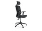 Chaise de bureau noire avec dossier en maille et appui-tête.