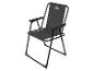 Chaise de camping pliante gris foncé avec accoudoirs.