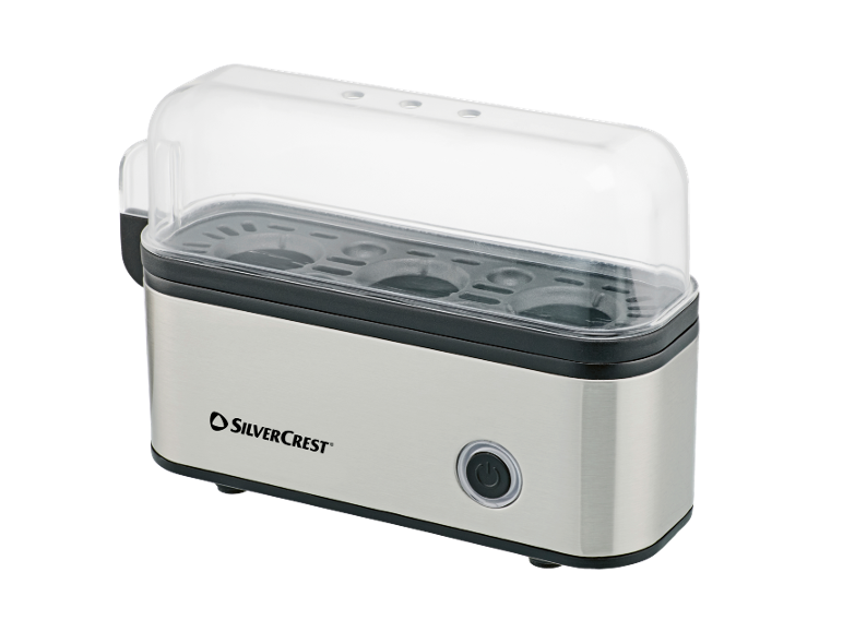 Cuiseur à œufs compact en acier inoxydable avec couvercle transparent