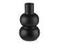 Un vase rond noir avec un col étroit.
