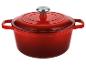 Cocotte en fonte rouge avec couvercle et bouton argenté