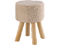 Tabouret bouclé crème avec trois pieds en bois clair