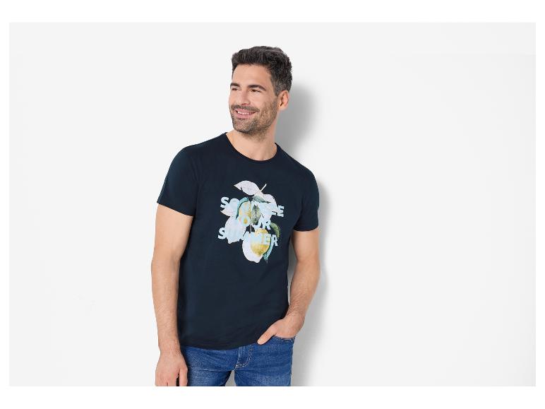 T-shirt homme bleu marine à imprimé citron, collection été.