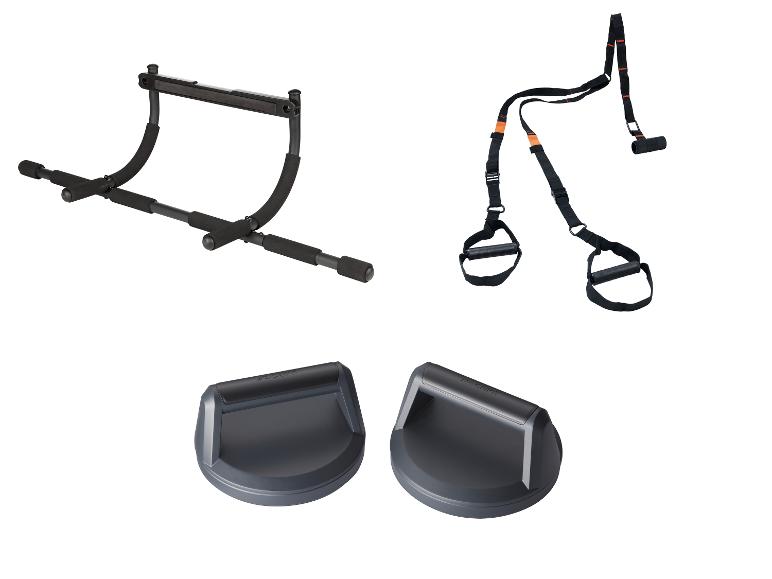 Barre de traction, sangles d'entraînement et poignées de pompes.