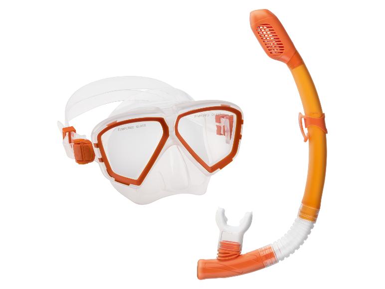 Masque de plongée et tuba orange et blanc.
