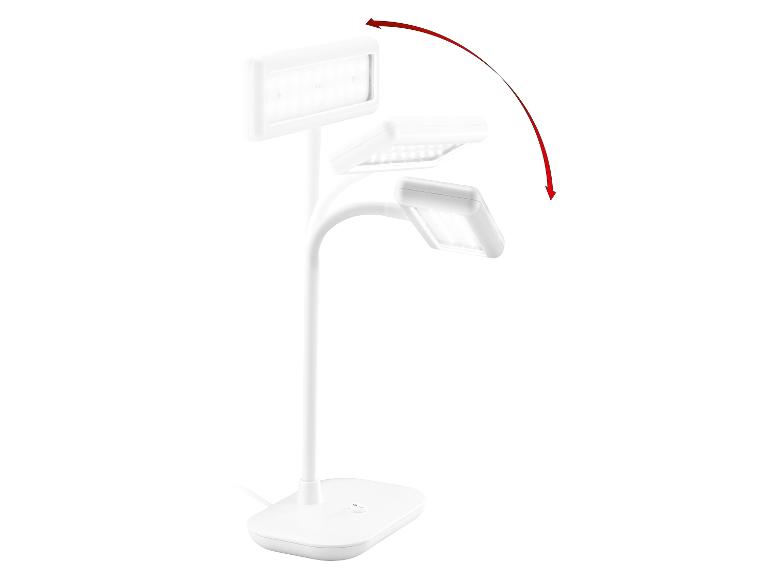 Mouvement d'une lampe de bureau LED blanche réglable sur fond blanc