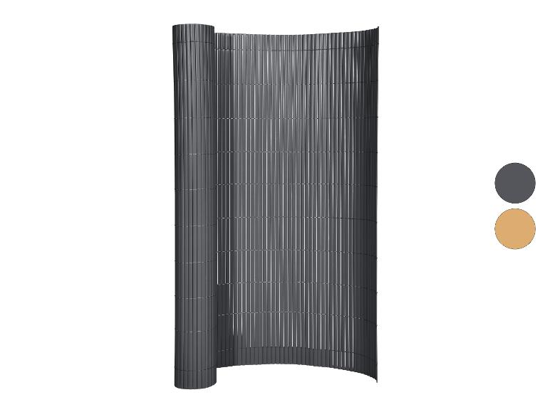 Rouleau de clôture d'intimité gris foncé avec détails beiges.