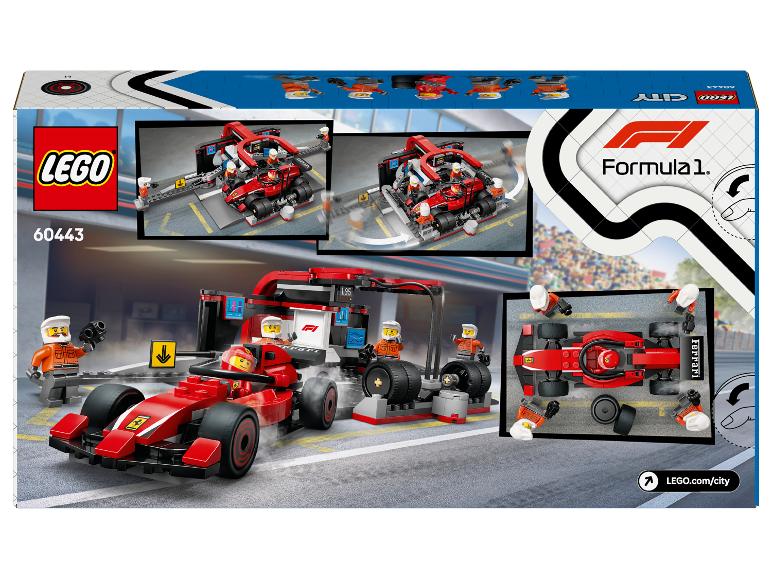 Ensemble LEGO City Formule 1 avec voiture de course Ferrari et équipe de stand.