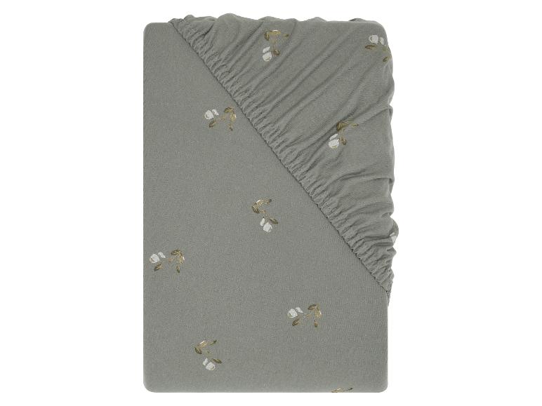 Drap-housse gris avec élastique et motif floral blanc
