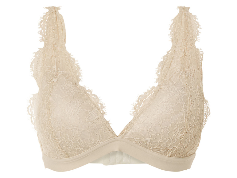 Un soutien-gorge beige en dentelle.