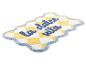 Tapis de bain à carreaux jaunes et blancs avec texte bleu 'la dolce vita'.