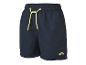 Short de bain homme bleu foncé avec cordon de serrage jaune et petit logo jaune.