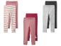 Trois ensembles de leggings pour enfants : rose rayé, rose/bordeaux uni et gris/noir.