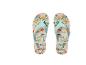 Tongs avec imprimé floral tropical et brides bleu clair.