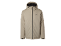 Veste à capuche beige pour homme avec une fermeture éclair noire et un petit logo sur la poitrine.